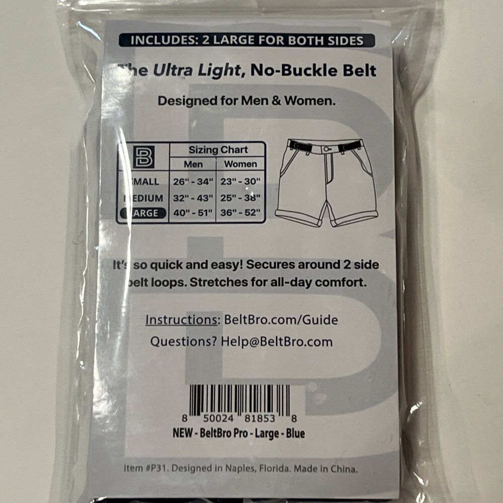 Brand New: BeltBro Pro (2) Large Blue - Belt Loop Cinch Tighten Hook Loop NIP